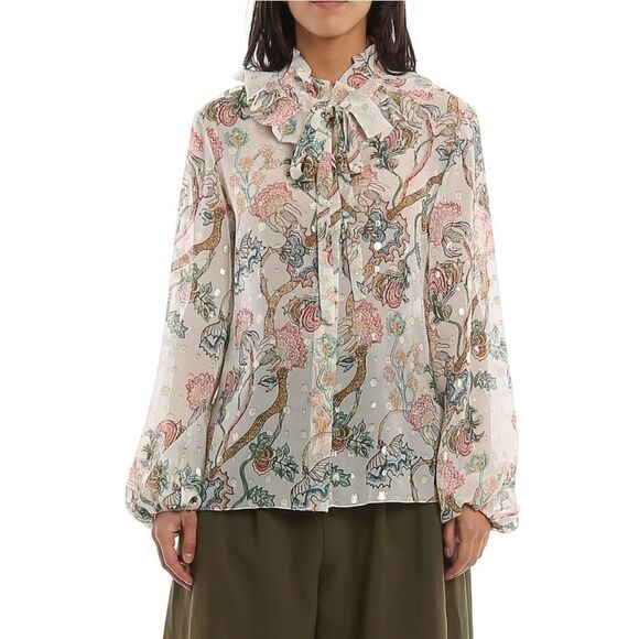 Chloe Floral Printed Blouse in Silk Lurex - Picture 4 of 16